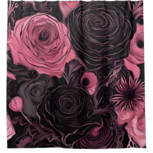 Pink and Black roses Shower Curtain
