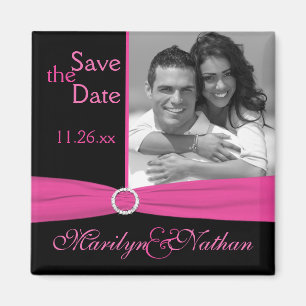 Pink and Black Save the Date Photo Magnet