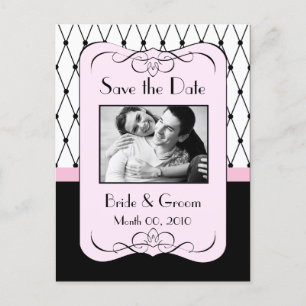 Pink and Black Save the Date Photo Postcards