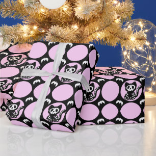 Pink and Black Skeleton Cat Wrapping Paper 