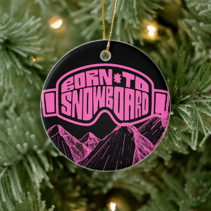 Pink and Black Snowboarding Snowboard Christmas  Ceramic Ornament