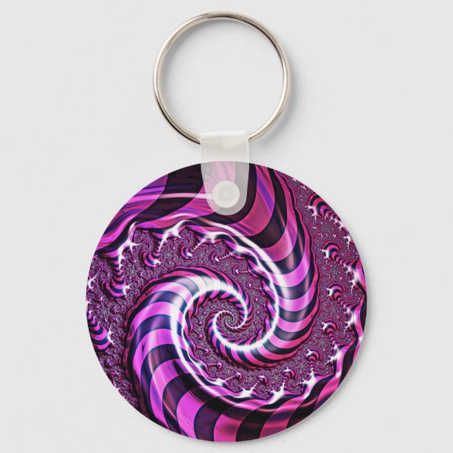 Pink and Black Spiral Illusion Button Key Ring (Front)