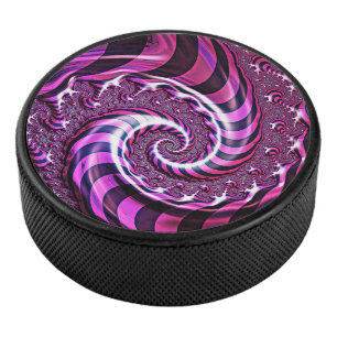 Pink and Black Spiral Illusion Hockey Puck
