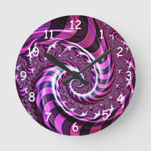 Pink and Black Spiral Illusion Round Clock