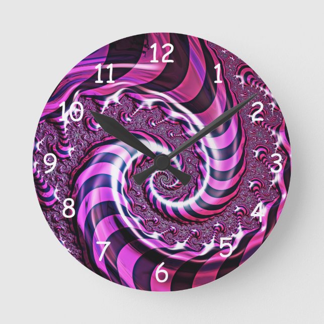Pink and Black Spiral Illusion Round Clock (Front)