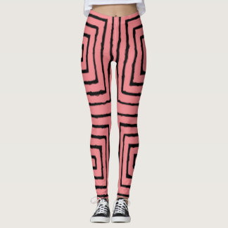 Pink and Black Squares African mud cloth Leggings