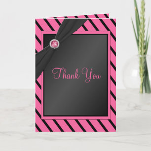 Pink and Black Stripe Thank You Card