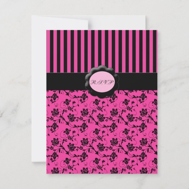 Pink and Black Striped RSVP Card (Front)