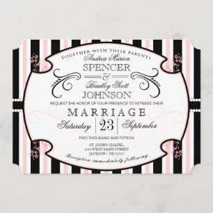 Pink and Black Striped Typography Wedding Invite