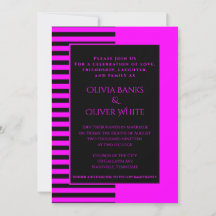 Pink and Black Striped Wedding Invitation