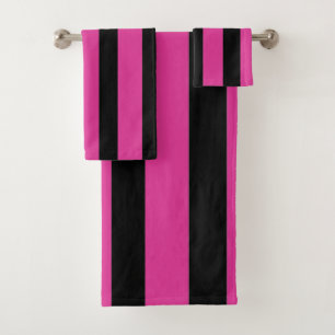 Pink and Black Stripes Bath Towel Set