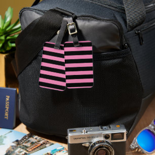 Pink and Black Stripes Luggage Tag