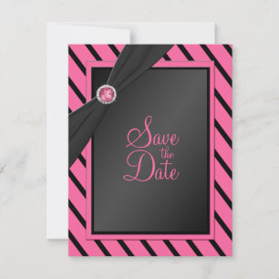Pink and Black Stripes Save the Date Card
