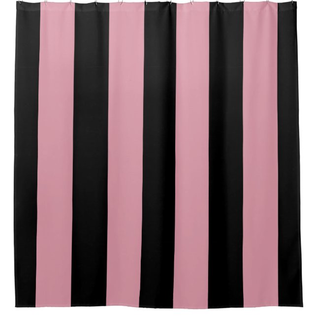 Pink and Black Stripes Shower Curtain (Front)