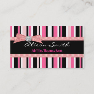 Pink and black stripes with bow business card