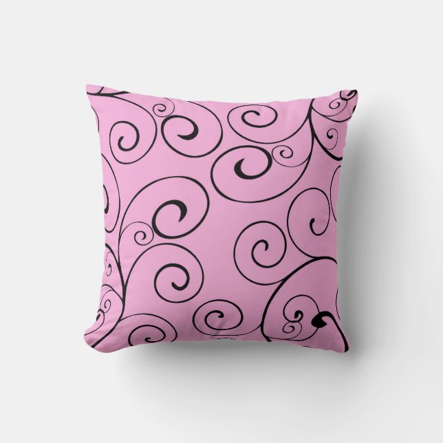 Pink and Black Swirls Decorative Pillow (Front)