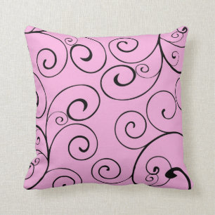 Pink and Black Swirls Decorative Pillow