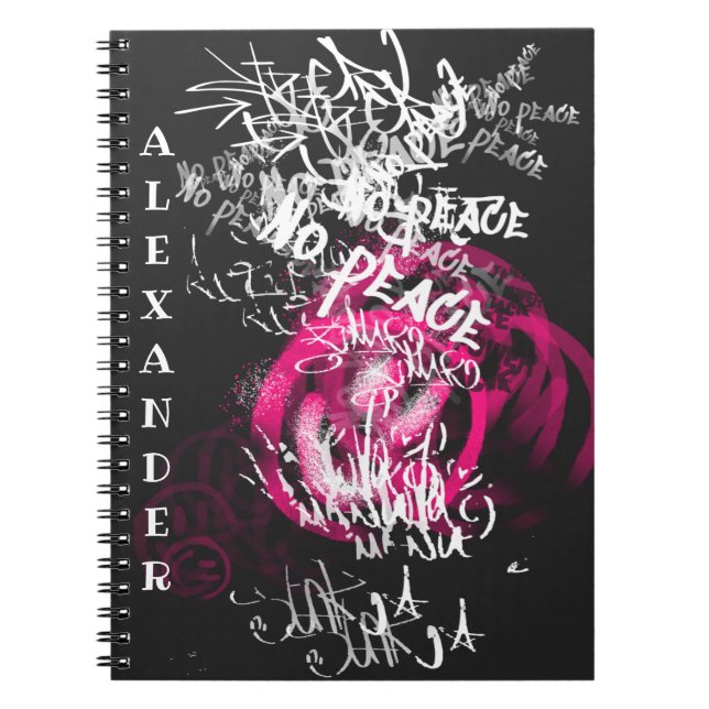 Pink and black Text  No Peace Street Graffiti   Notebook (Front)
