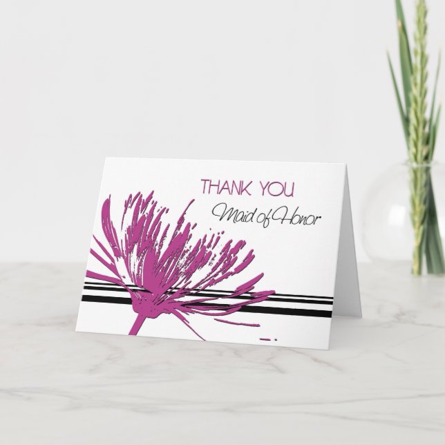 Pink and Black Thank You Maid of Honour Card (Front)