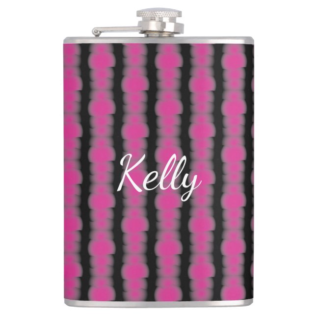 Pink and black tie dye hip flask (Front)