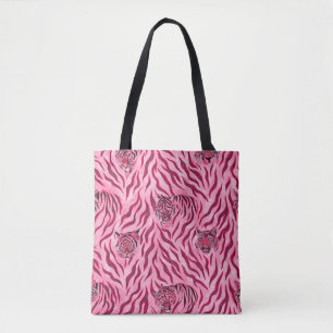 Pink and Black Tiger Print Pattern Tote Bag