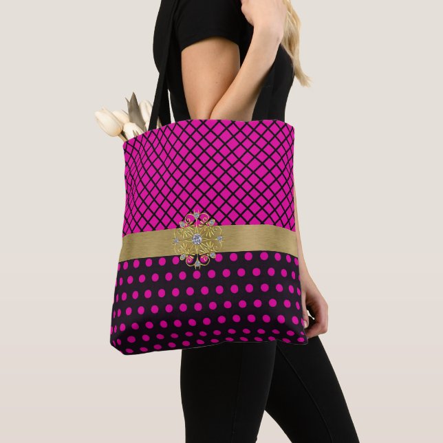 Pink and Black Tote Bag (Close Up)