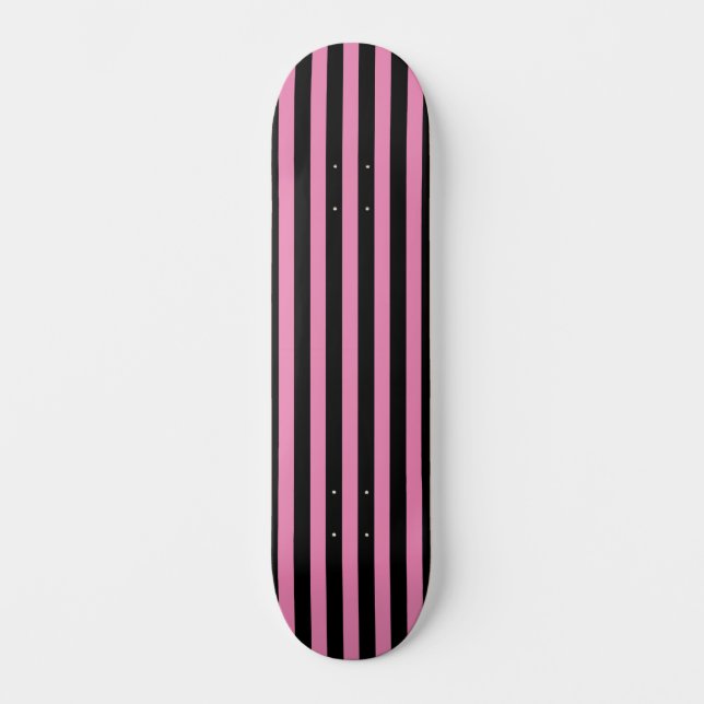 Pink and Black Vertical Striped  Skateboard (Front)