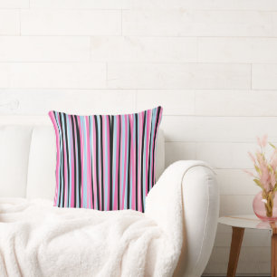 Pink and Black Vertical Stripes Cushion