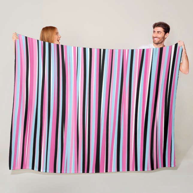Pink and Black Vertical Stripes Fleece Blanket (In Situ)