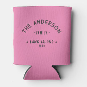 Pink and Black Vintage Seaside Family Name Can Cooler