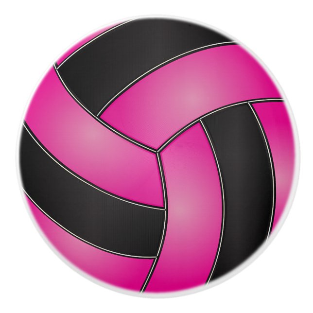 Pink and Black Volleyball Ceramic Knob (Front)