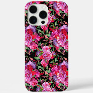 Pink And Black Watercolor Fuchsia Blooms iPhone 16 Pro Max Case