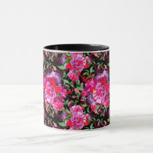 Pink And Black Watercolor Fuchsia Blooms  Mug