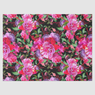 Pink And Black Watercolor Fuchsia Blooms Tissue Paper