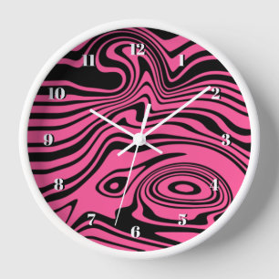 Pink and Black Waves Wall Clock - Choose Colour