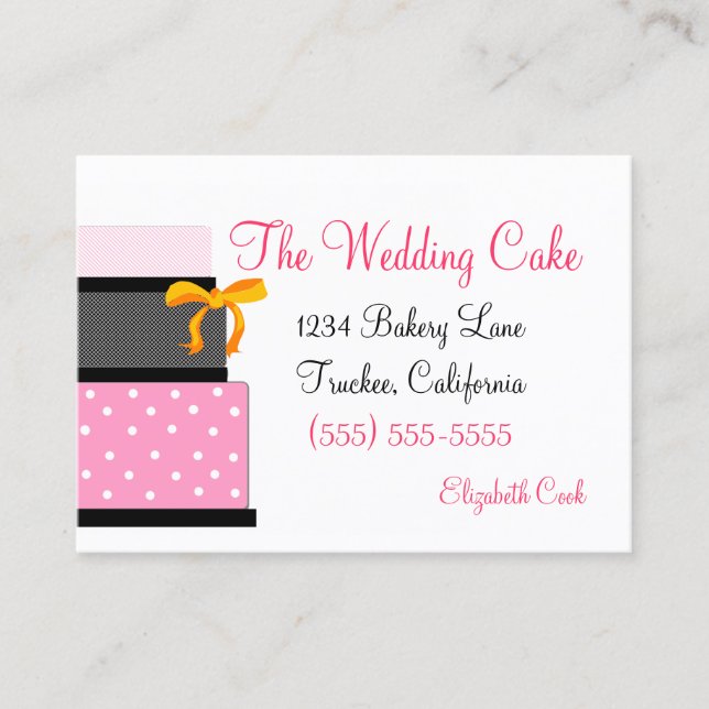 Pink and  Black Wedding Cake Bakery Business Card (Front)