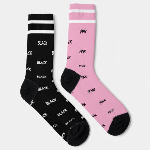 Pink and Black White Stripes Typography Socks