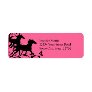 Pink and Black Wild Horses Return Address Label
