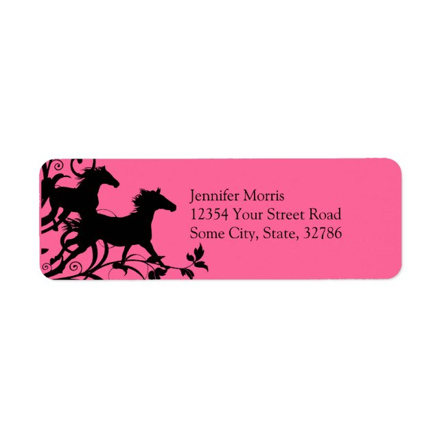Pink and Black Wild Horses Return Address Label (Front)