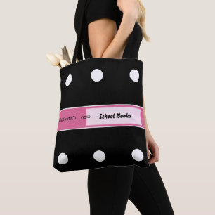 Pink and black with dots and name for school books tote bag
