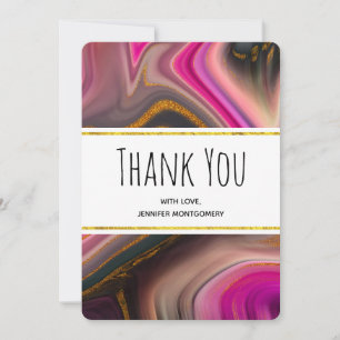 Pink and Black with Gold Swirls Abstract Thank You Card