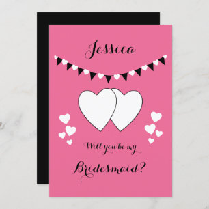 Pink and black with hearts bunting Bridesmaid Invitation