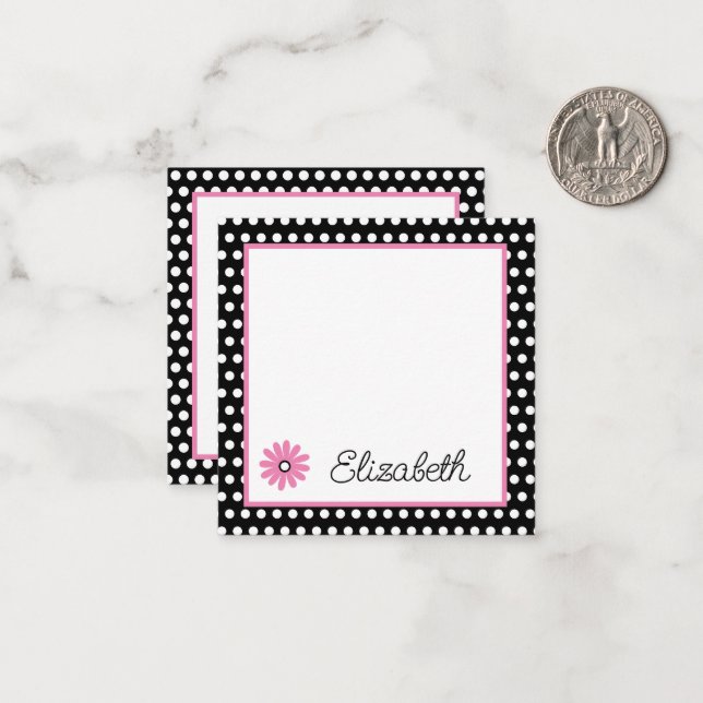Pink and Black With White Polka Dots Personalised Card (Front/Back In Situ)