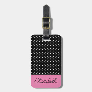 Pink and Black With White Polka Dots Personalised Luggage Tag