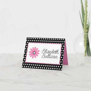 Pink and Black With White Polka Dots Personalised Note Card