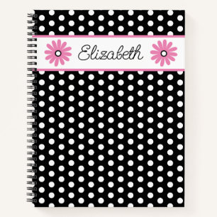 Pink and Black With White Polka Dots Personalised Notebook