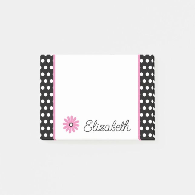 Pink and Black With White Polka Dots Personalised Post-it Notes (Front)