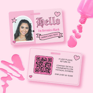 Pink and Black Y2k Employee ID Badge with Photo
