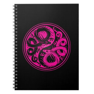 Pink and Black Yin Yang Chinese Dragons Notebook