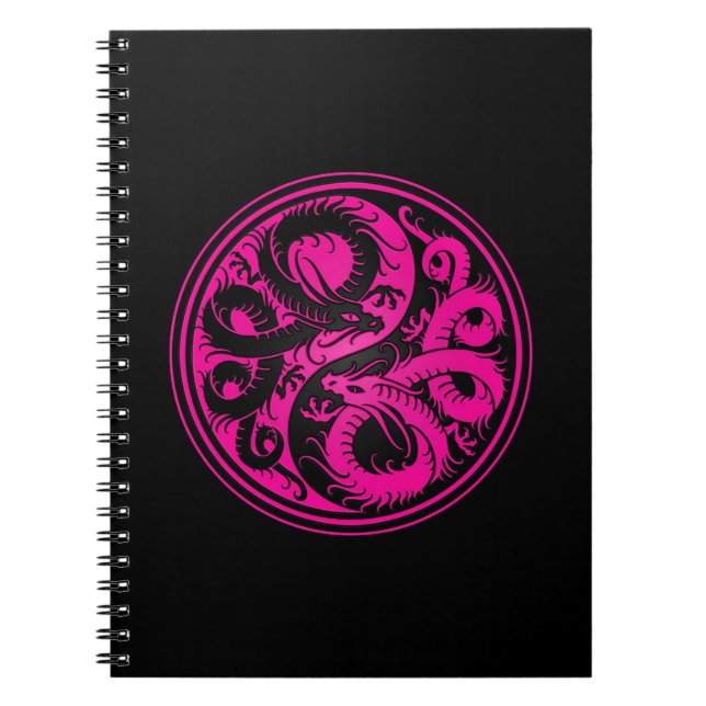 Pink and Black Yin Yang Chinese Dragons Notebook (Front)